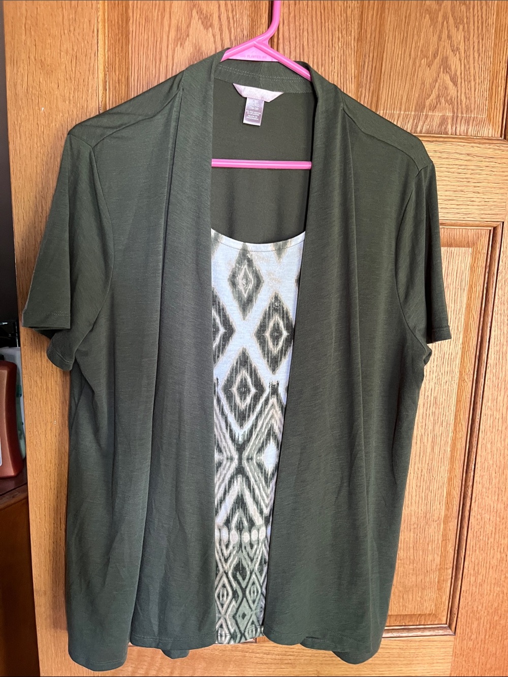 White Stag Olive Green Open-Front Layered Top XL